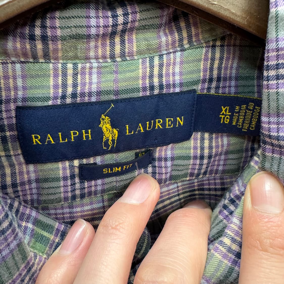 폴로 랄프로렌 긴팔 체크 셔츠 네이비 포니 로고 포인트 퍼플그린 상품이미지6