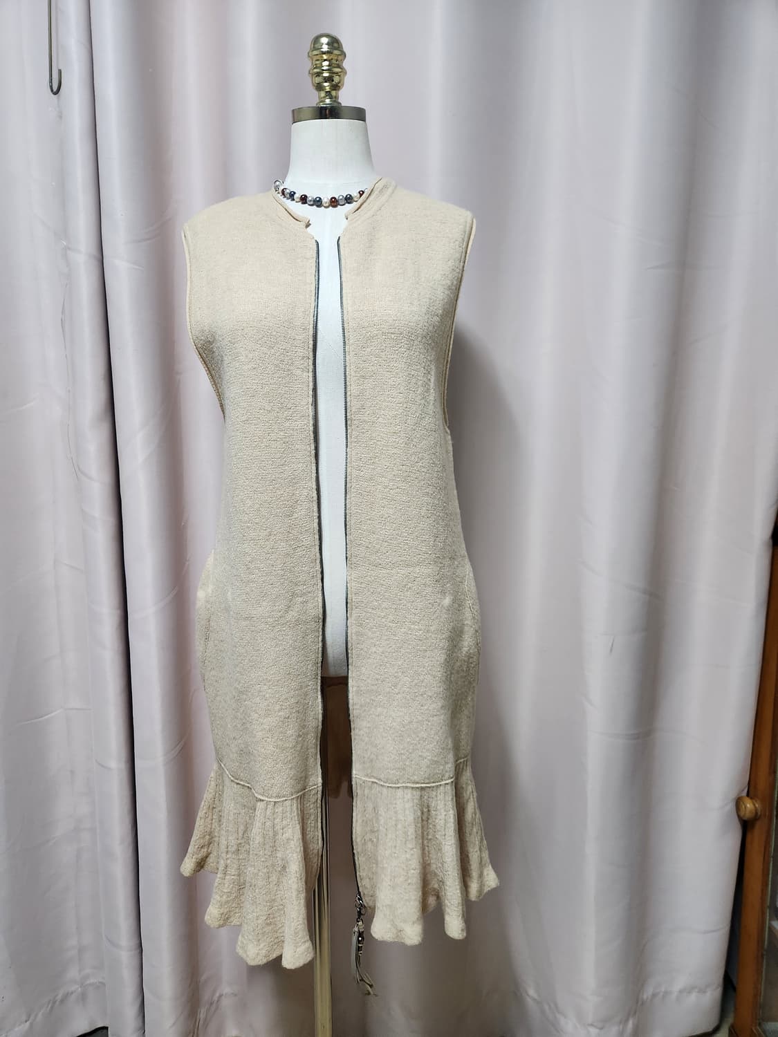 SJSJ 베이지색 순모니트 롱 조끼 원피스 상품이미지6