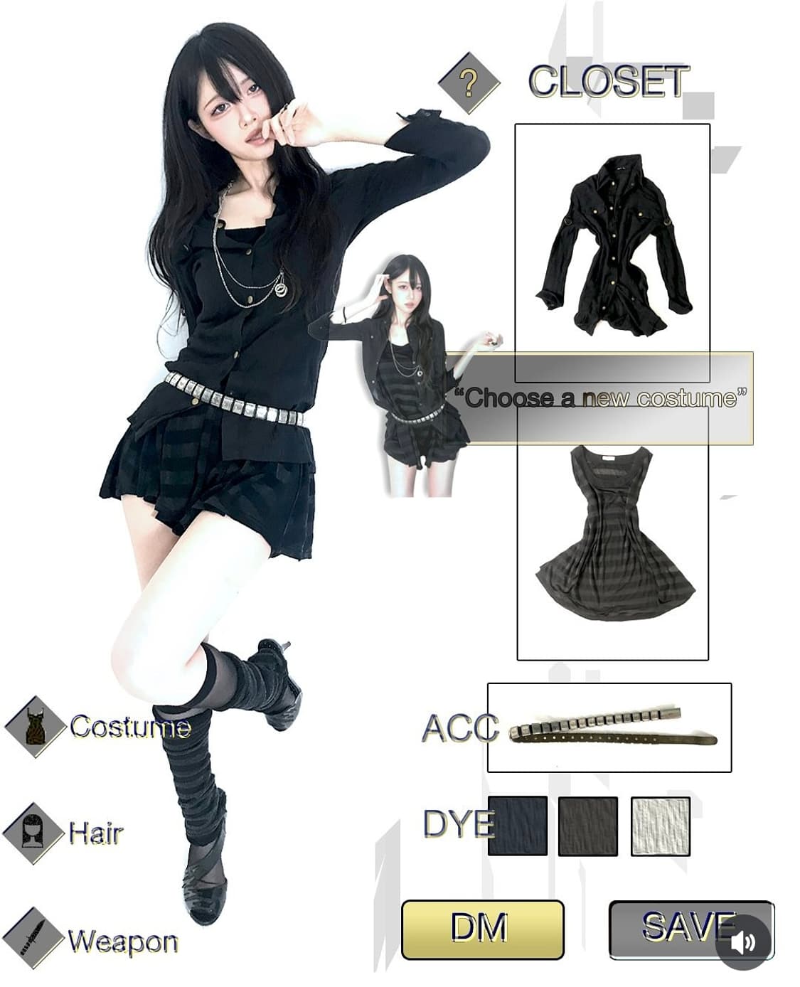 y2k 고딕 펑크 갸루 블랙 코디 세트 셔츠 스트라이프 티셔츠 상품이미지1