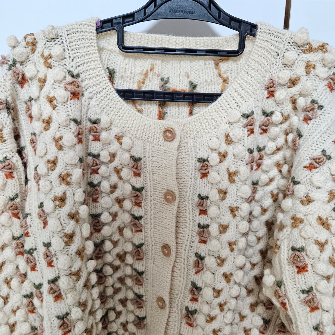 빈티지 꽃자수 폼폼이 울 니트 가디건 모리걸 희귀 상품이미지2