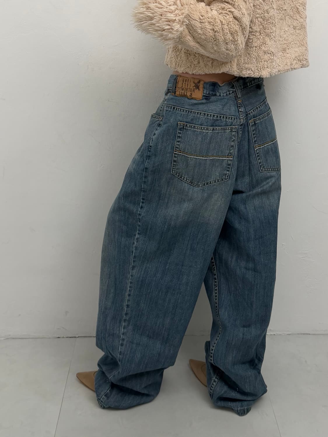 와이드 워싱 중청 팬츠  상품이미지2