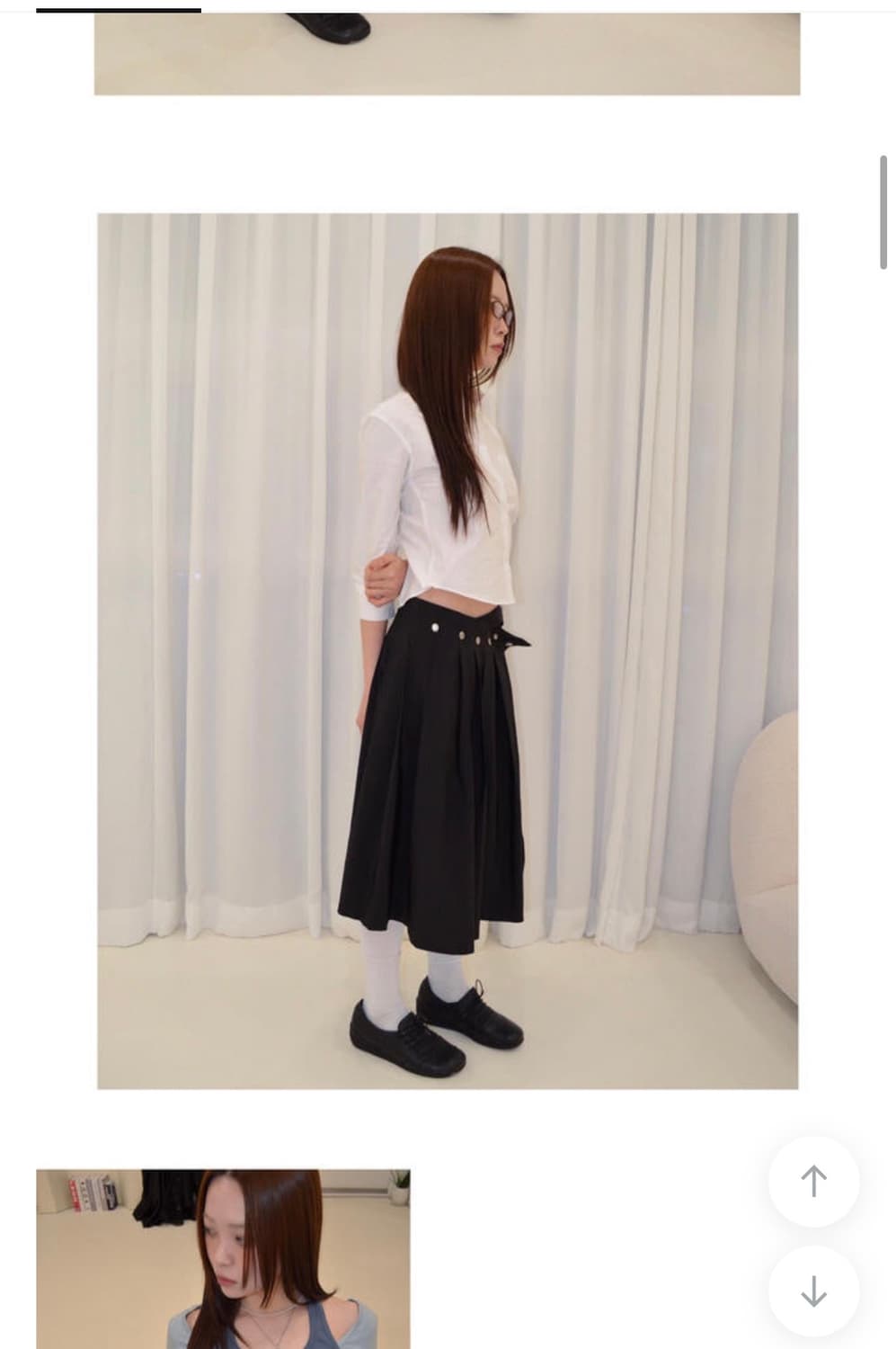 스터드 플리츠 언발 스커트 (black) 상품이미지4