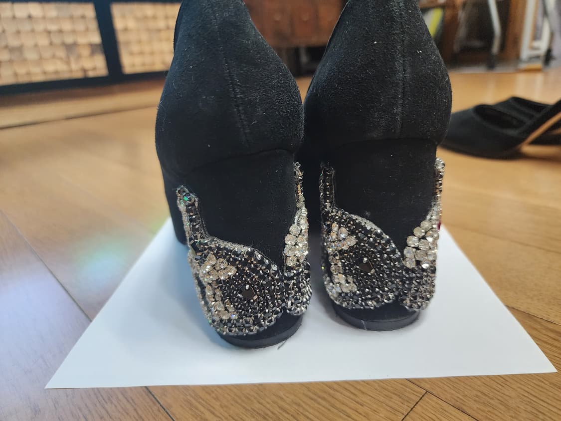 블랙 스웨이드 큐빅 힐 펌프스 37 상품이미지3