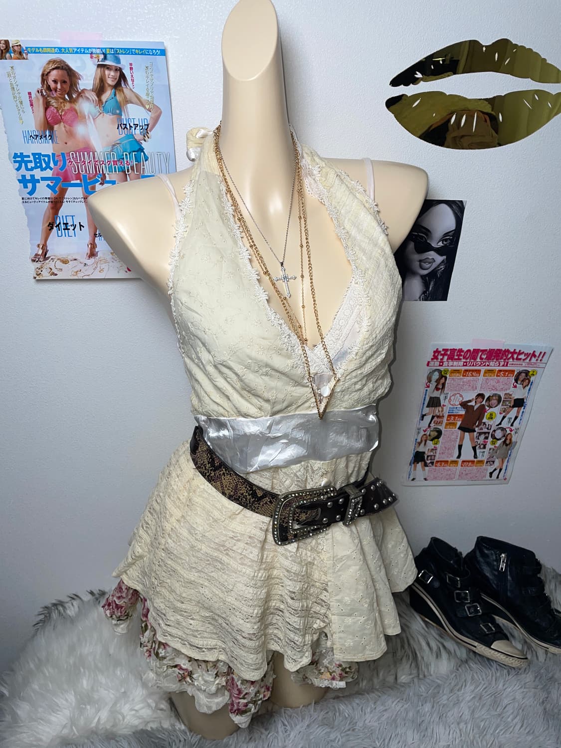 Set) 러블리 로맨틱 히메 갸루 연노랑 슬리브리스 세트 상품이미지3