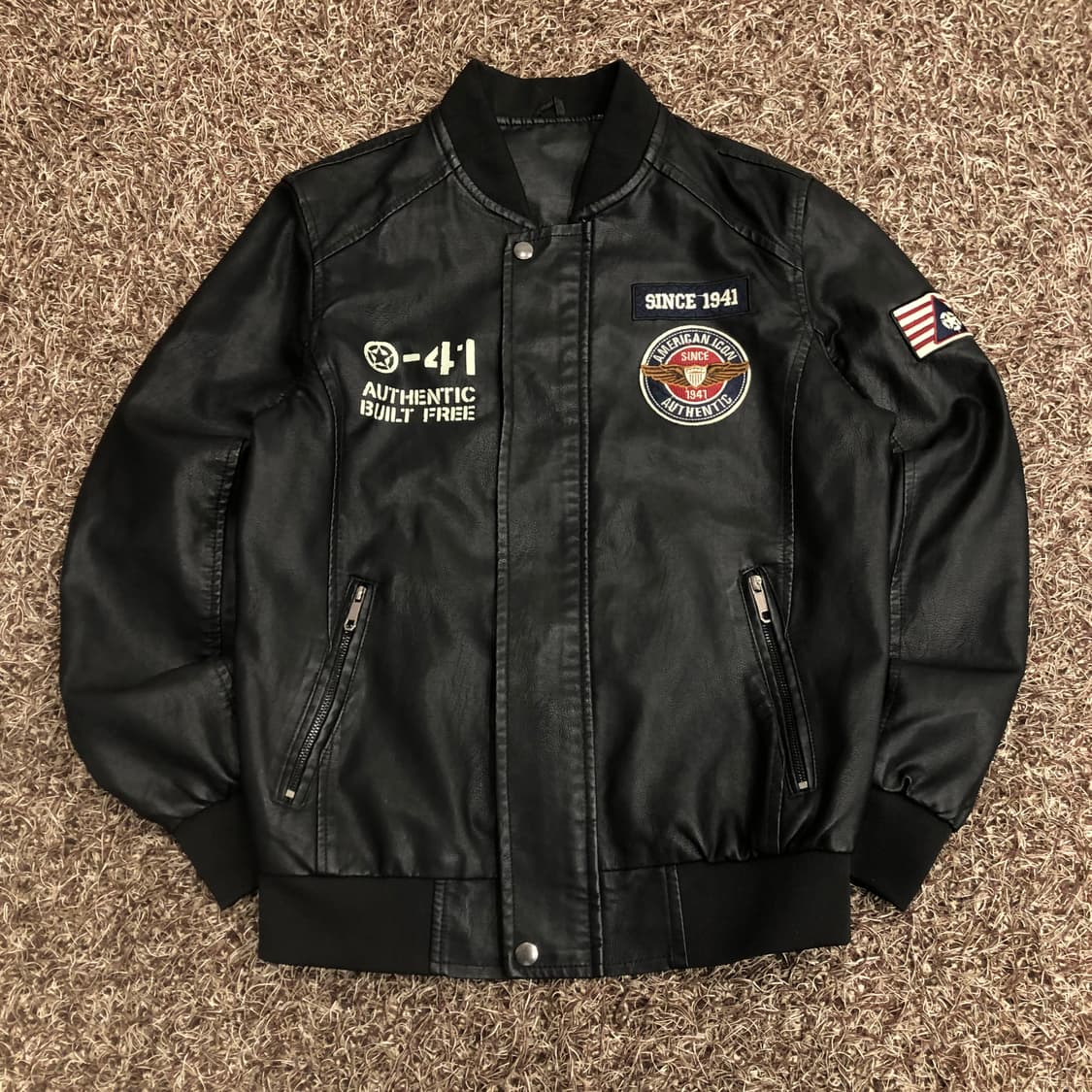 빈티지 패치 Pu레더 블루종 자켓 상품이미지1