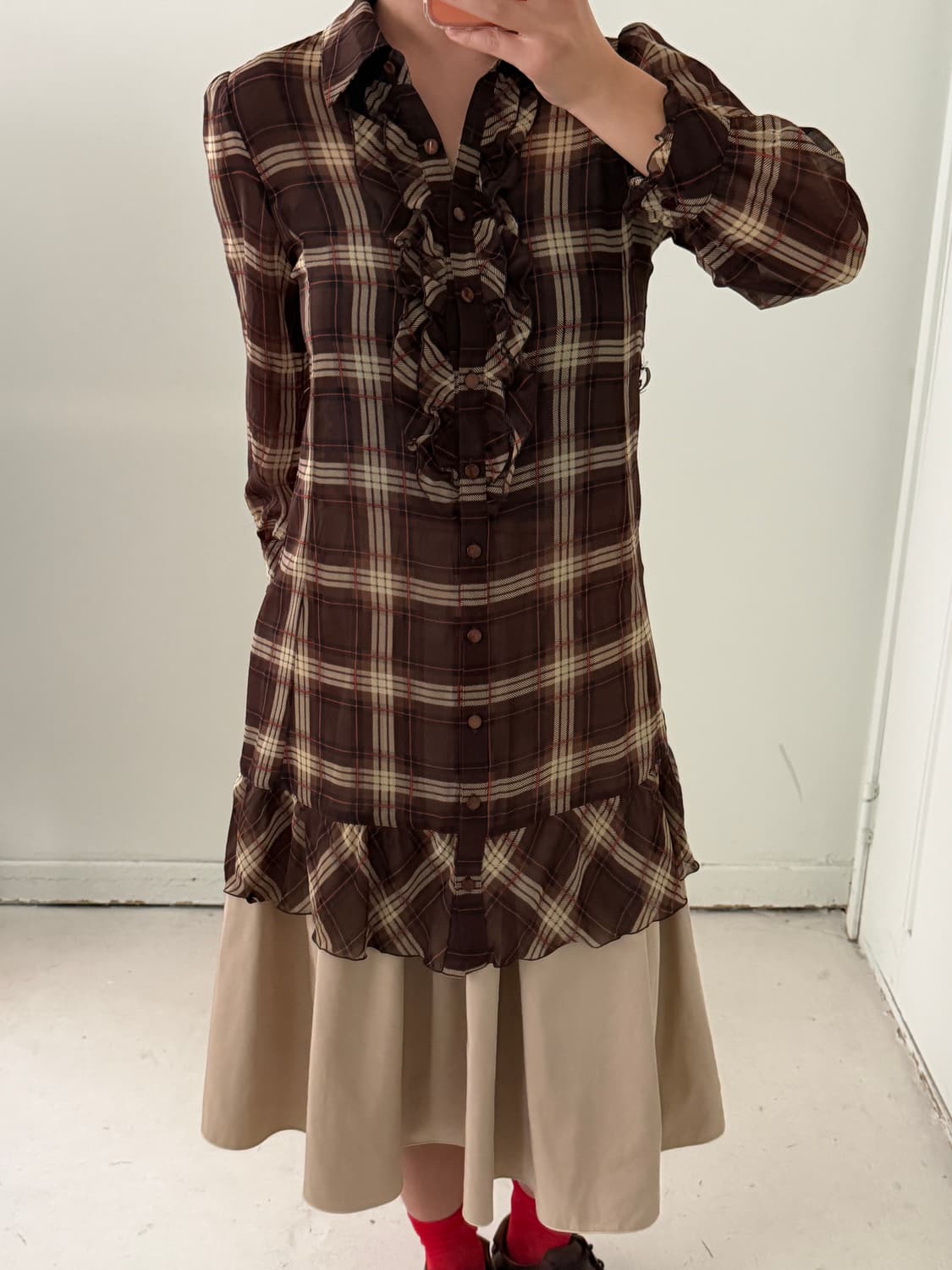 일본빈티지 L’EST ROSE 브라운 시스루 원피스 상품이미지3