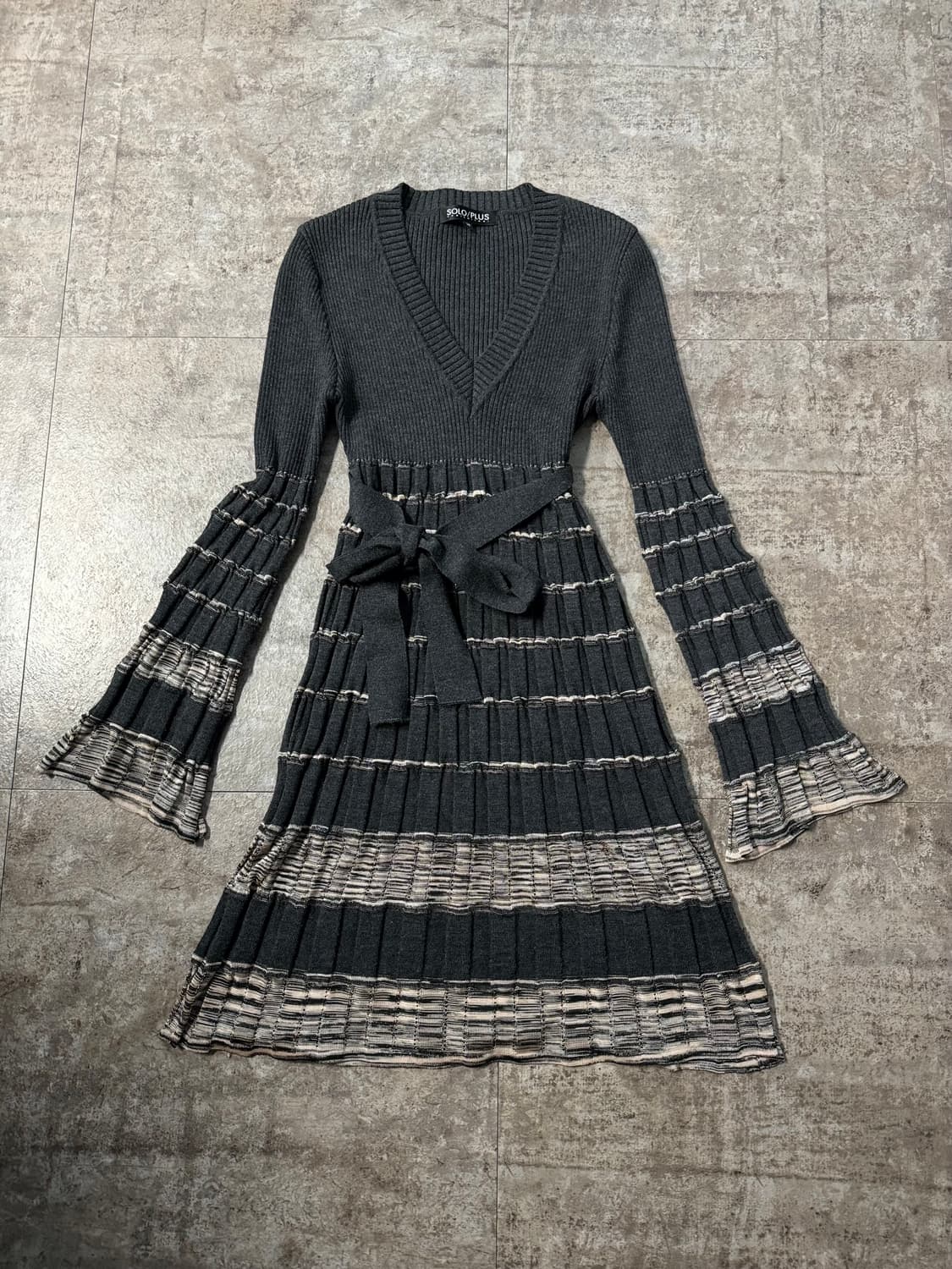 레이어드 레이스 타이 벨 슬리브 플리츠 니트 원피스 2pcs SET 상품이미지7