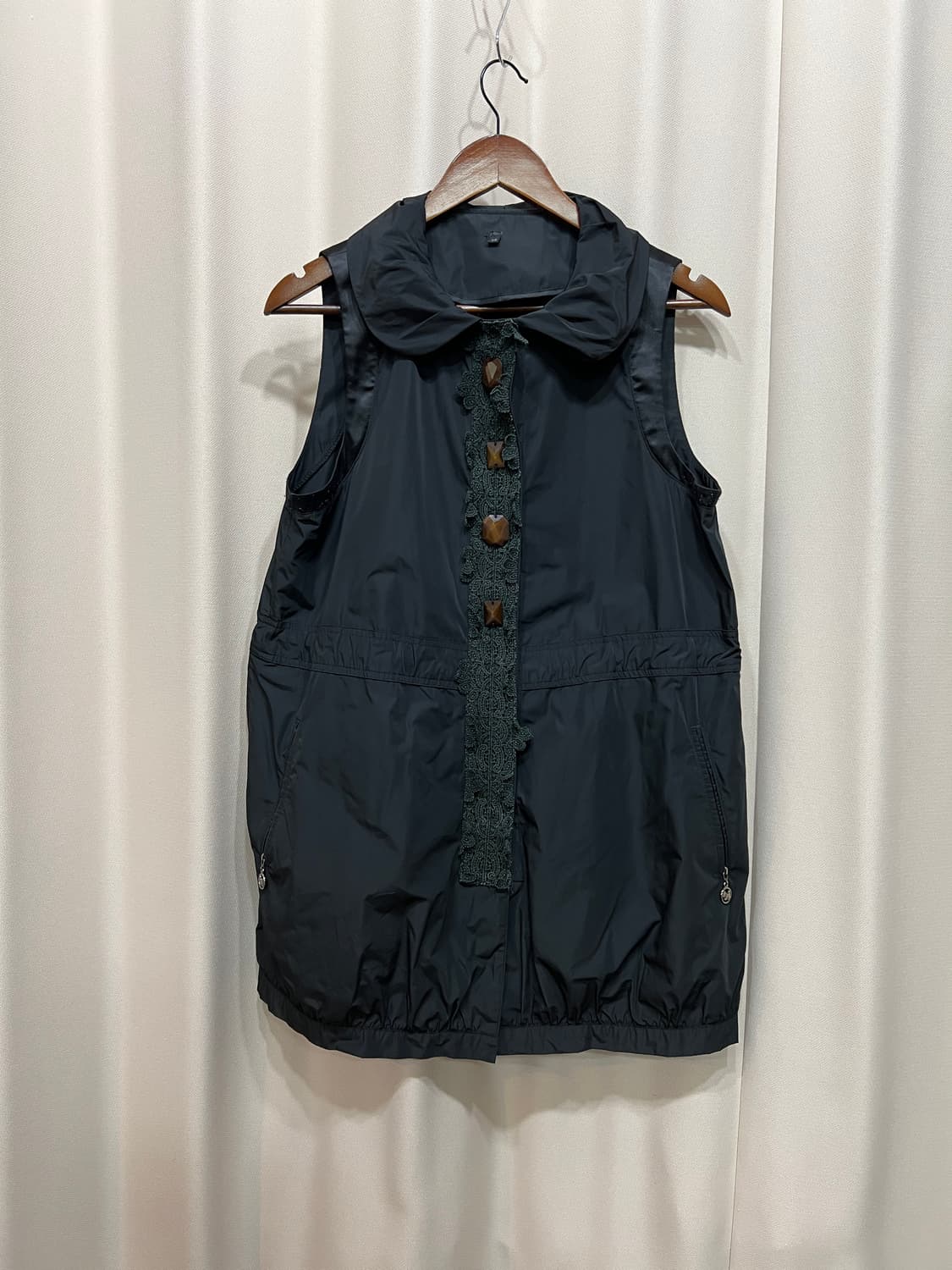 빈티지 여성 왕버튼 카라 롱 바람막이 베스트 자켓  상품이미지2