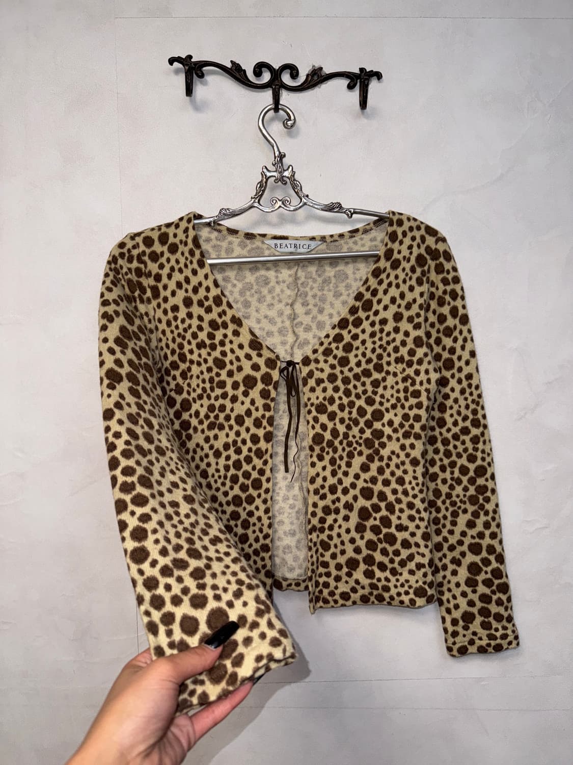 Beige brown leopard angora open cardigan 상품이미지5
