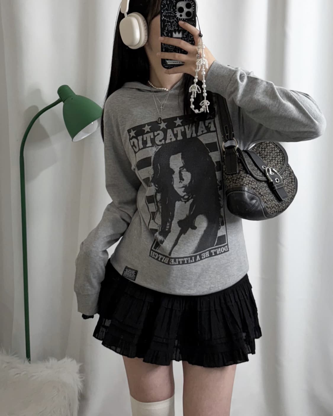 그레이 Y2K 프린팅 후드 티셔츠 상품이미지2