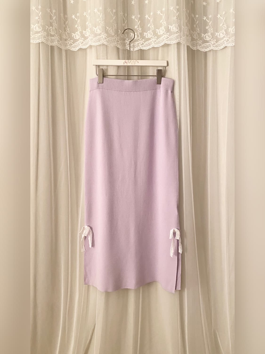 Lavender Lace Ribbon Knit Long Skirt 상품이미지1