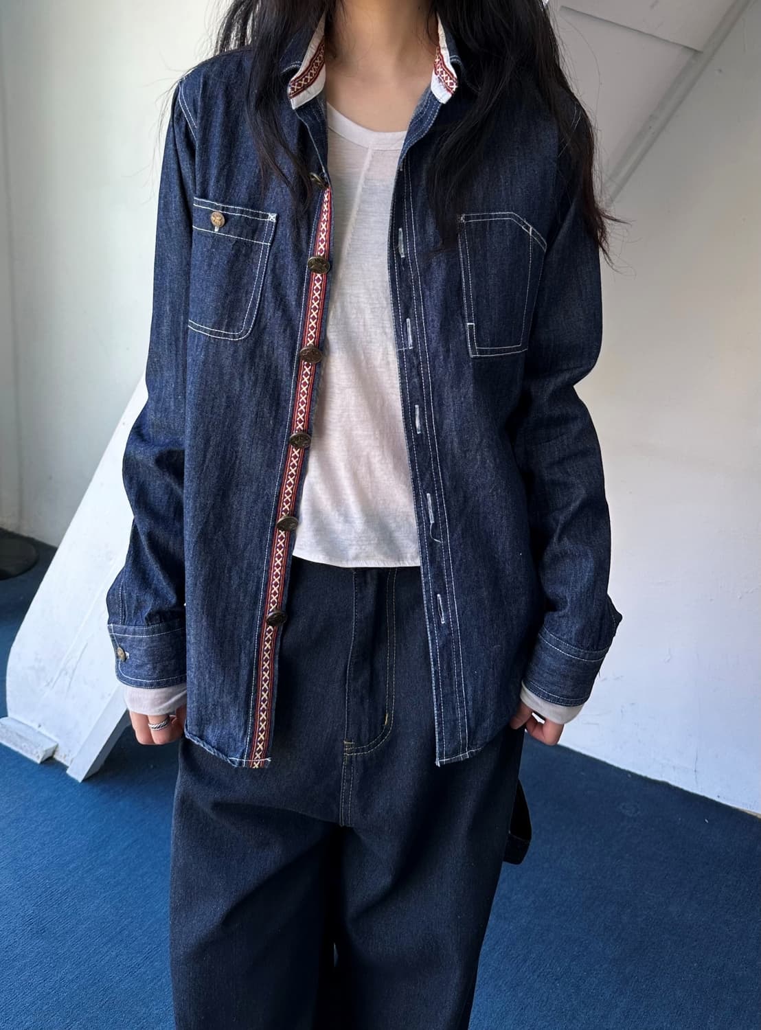 Cotton denim work design shirt 상품이미지2