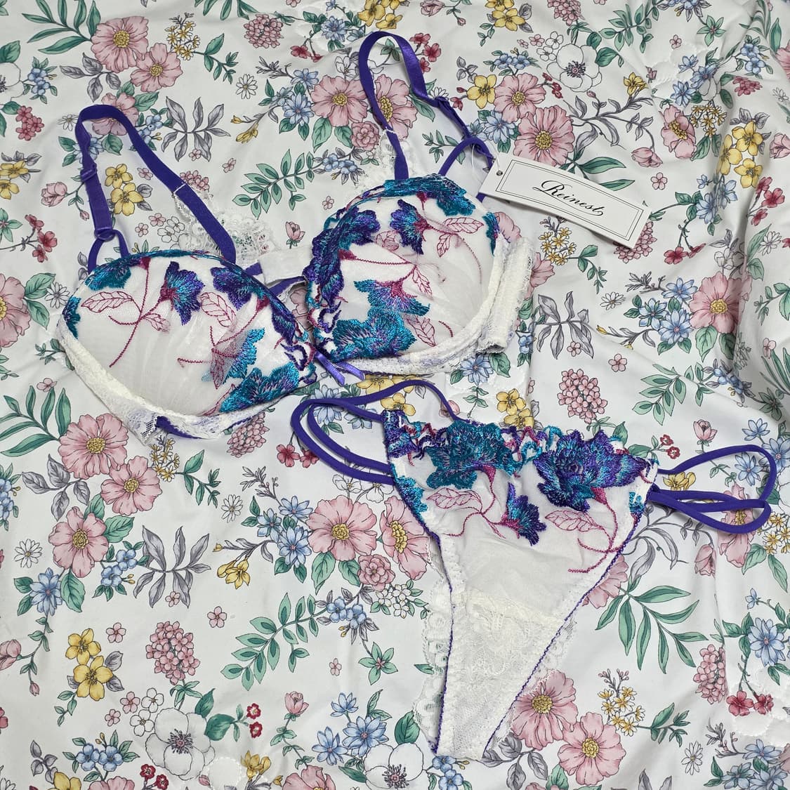 일본빈티지 reinest) 플로럴 D70 여성 란제리 속옷세트 상품이미지3