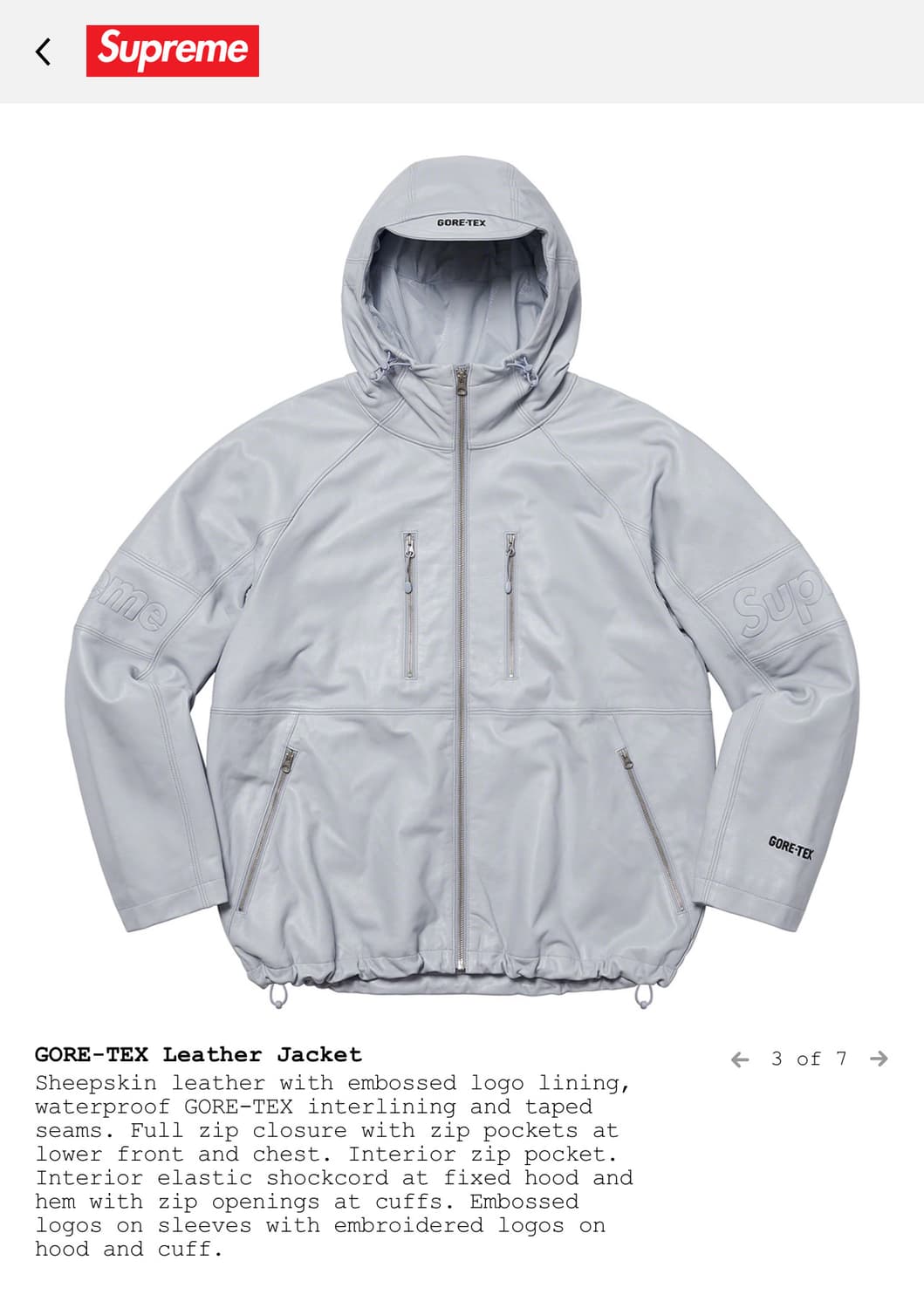 22ss 슈프림 고어텍스 레더자켓 라이트블루 상품이미지4