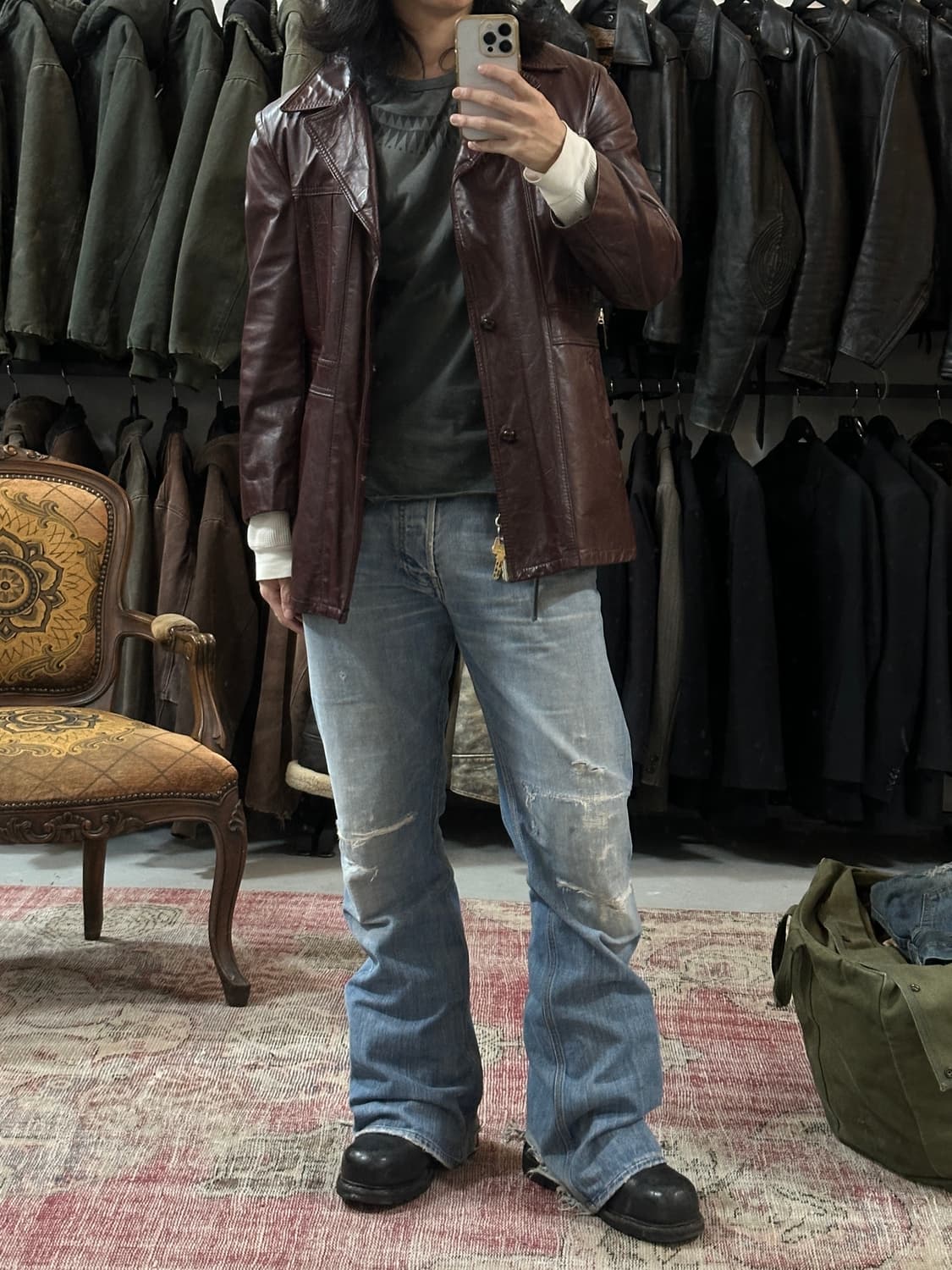 80's 빈티지 버건디 레더 코트 파이트클럽st 상품이미지9