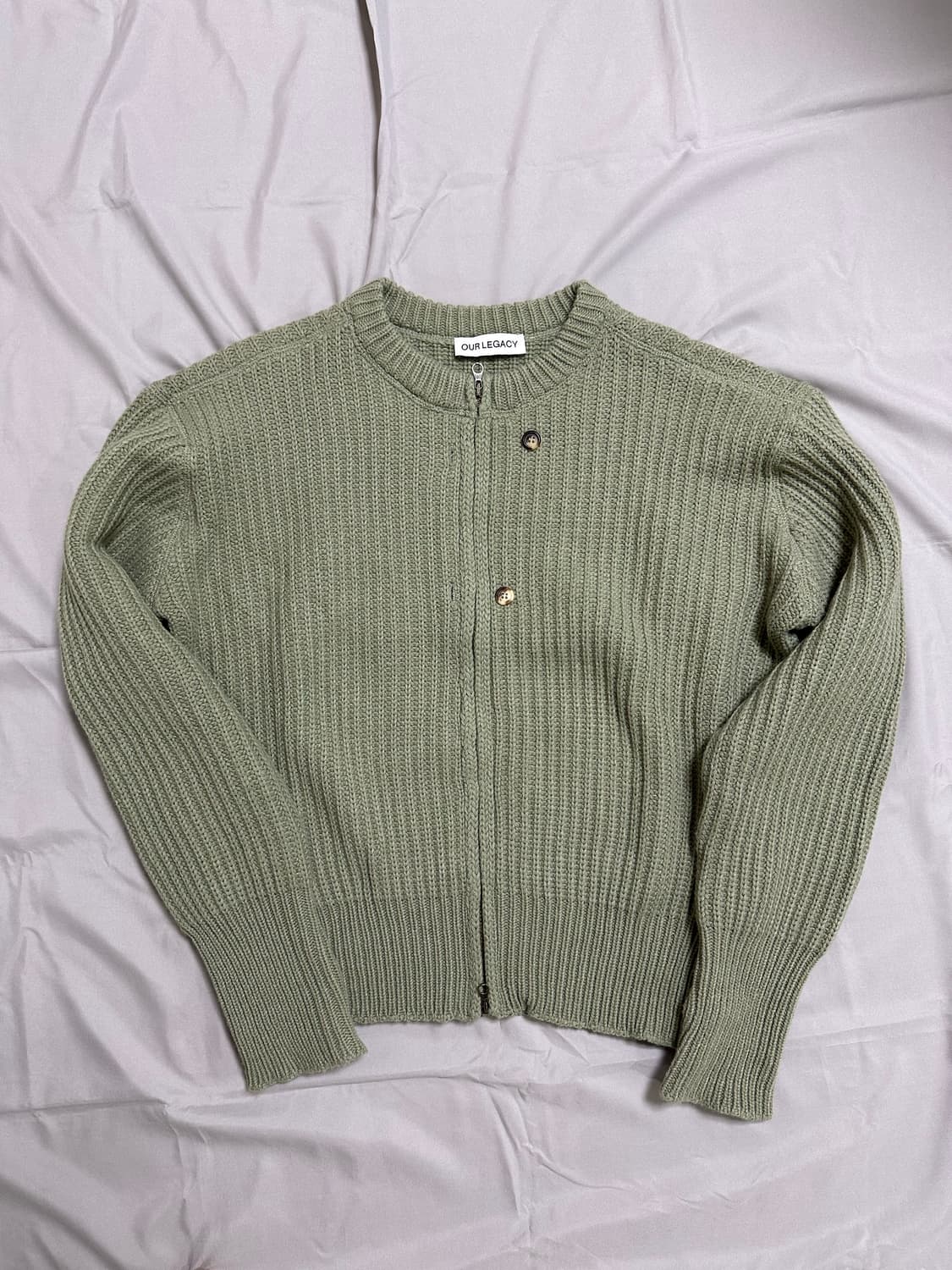 [48] 아워레가시 집업 랩 가디건 리파인드 그린 쿼티디안 울 상품이미지5