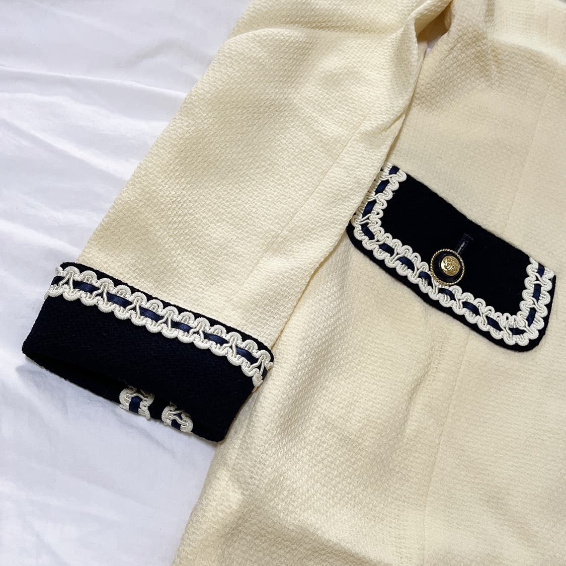 빈티지 ) 레이스트리밍 버터옐로우 미디원피스 & 롱자켓 상품이미지3