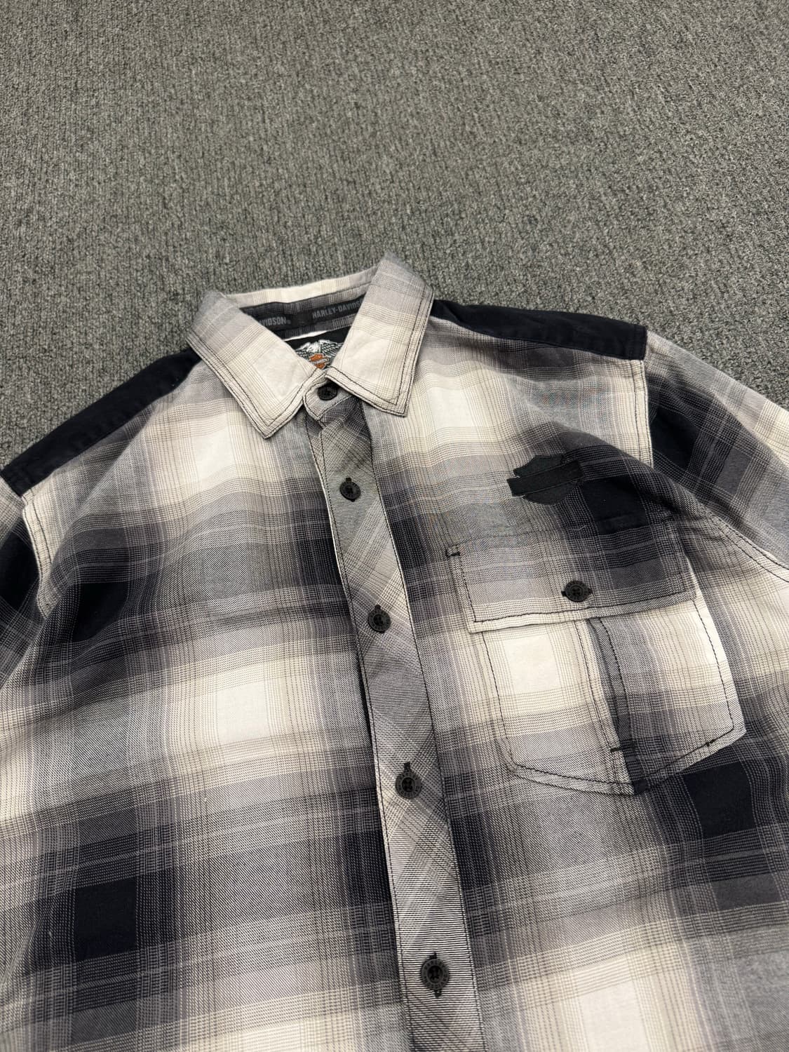 M)할리데이비슨 빈티지 자수 포인트 체크 긴팔셔츠 상품이미지3