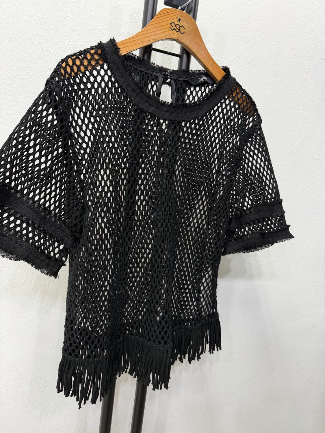 정품) 세컨플로어 한섬 블랙 망사 반팔 티셔츠 82 상품이미지2