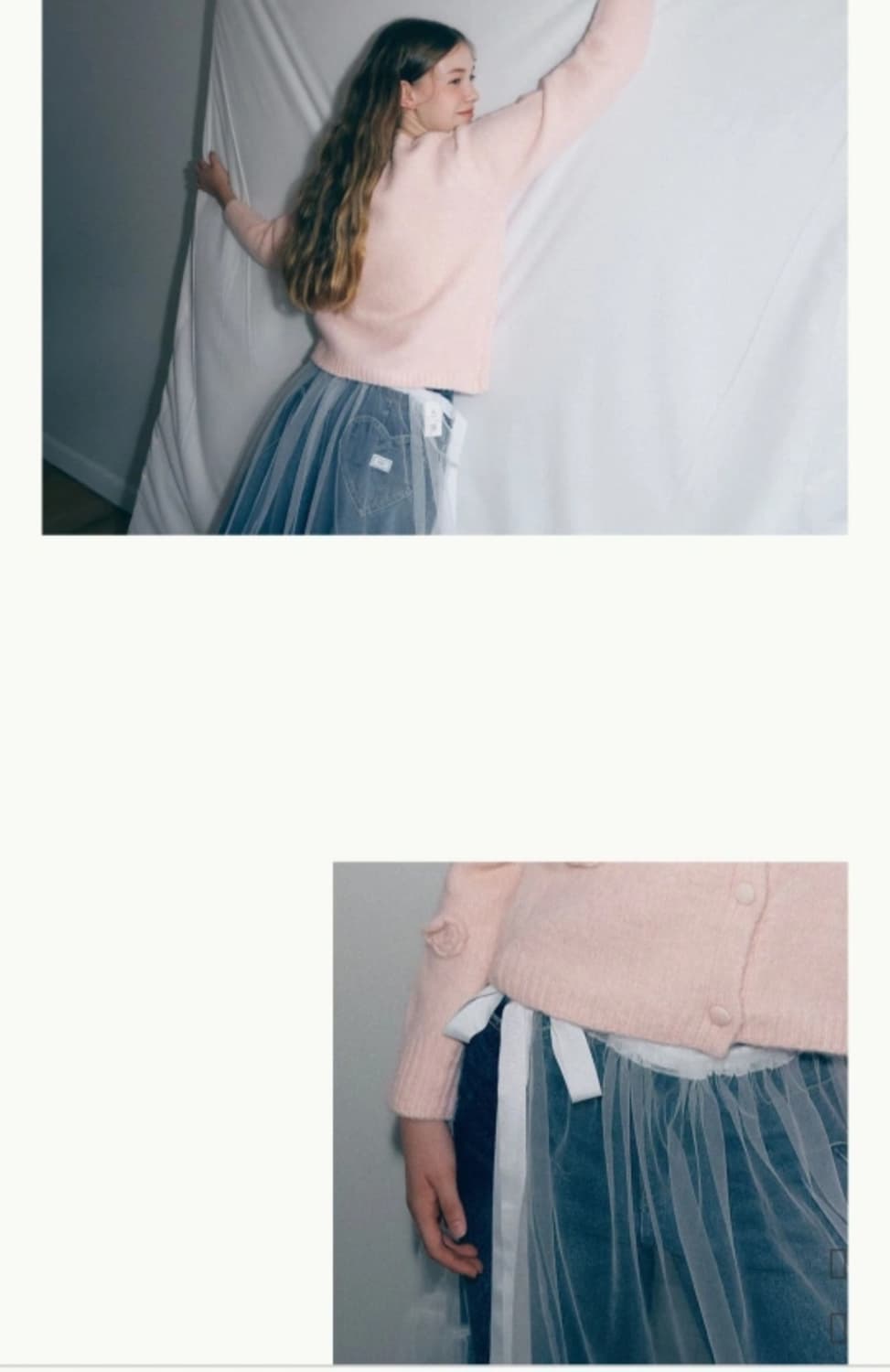 [새상품] 론론 RONRON 쉬어 레이어드 러플 스커트 화이트 상품이미지6