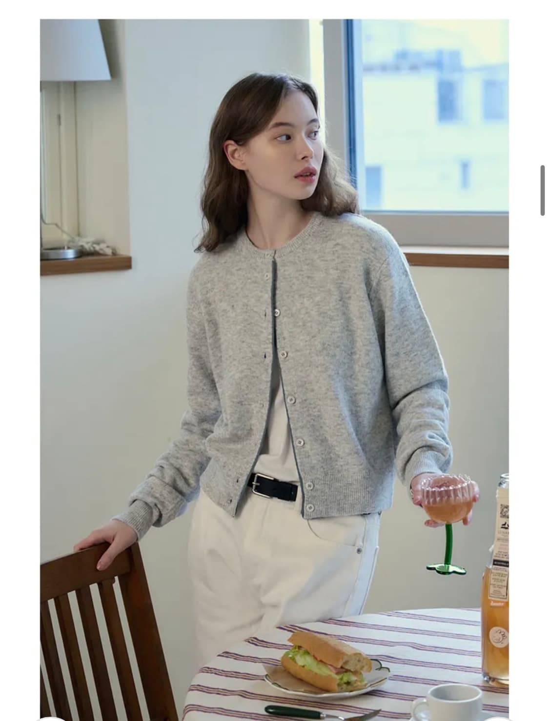 (M) 드로우핏 우먼 컬러 라인 울 라운드 가디건 [M.GREY] 판매 상품이미지5