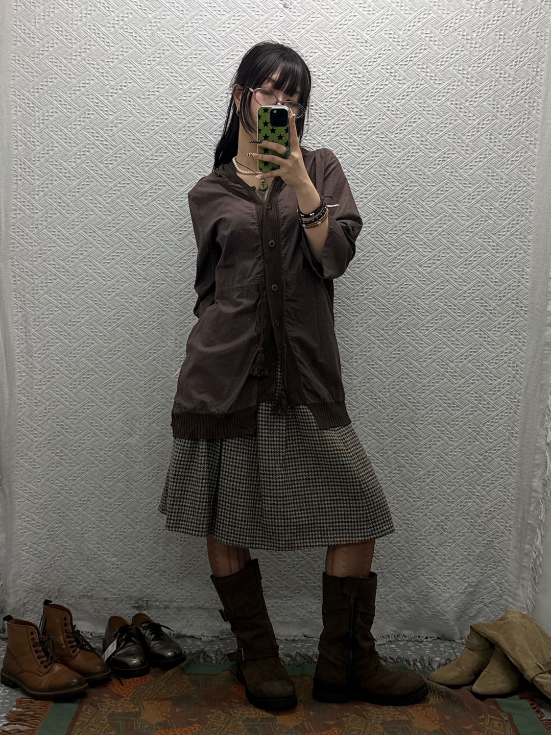 빈티지 캐주얼 코지 하운드체크 플리츠 미디스커트 K0034 상품이미지2