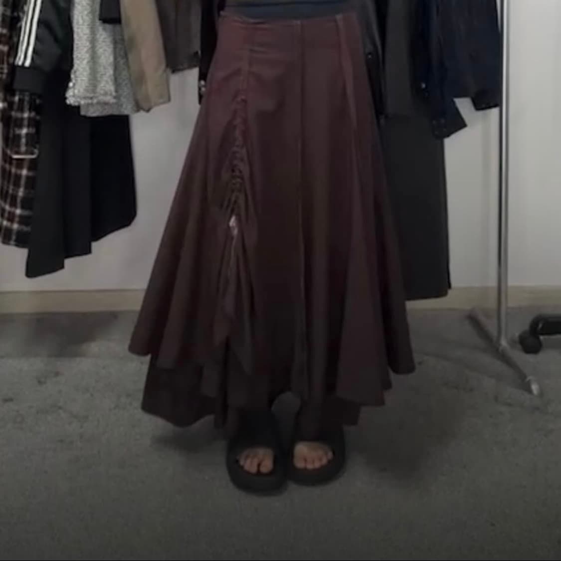 빈티지 자주브라운 레이어 셔링 스커트 상품이미지5