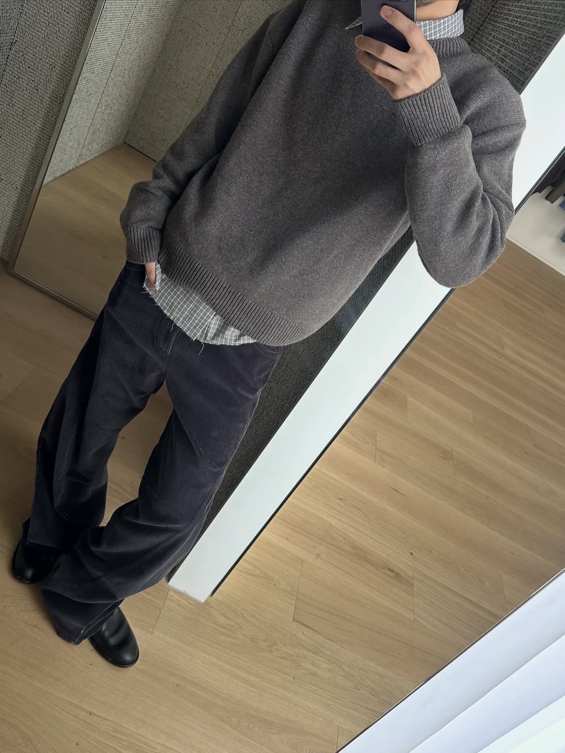 (M) Cmmawear Kogarashi 깅엄 체크 셔츠 grey 상품이미지2