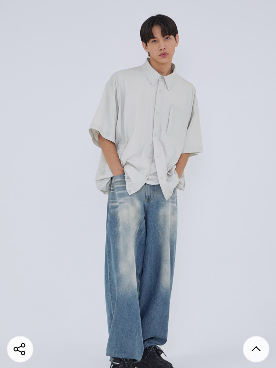 어반디타입 나일론 오버핏 하프 반팔 셔츠 아이보리 XL 상품이미지6