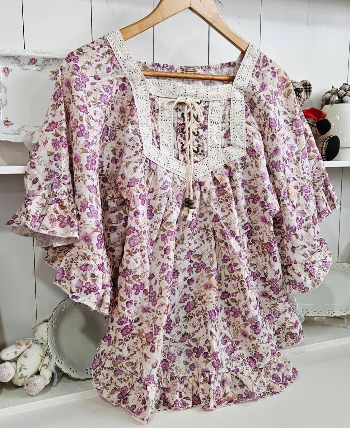 no0327 플로럴 케이프 망또 블라우스 상품이미지2