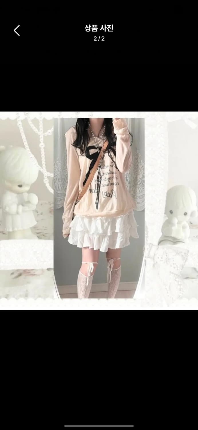 파뮤 빈티지 러블리 롱슬리브 리본 프린팅 티셔츠 상품이미지2