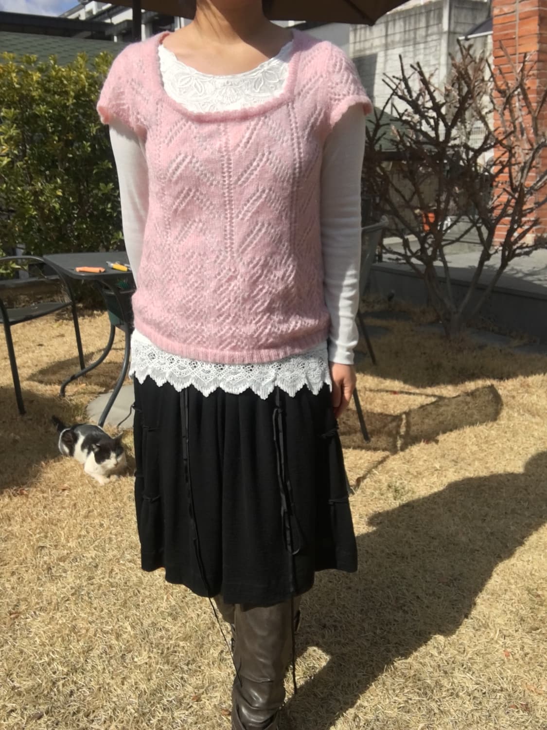 레이스 슬리브티 모헤어 반팔니트 일본빈티지 코디세트 모리코디 상품이미지3