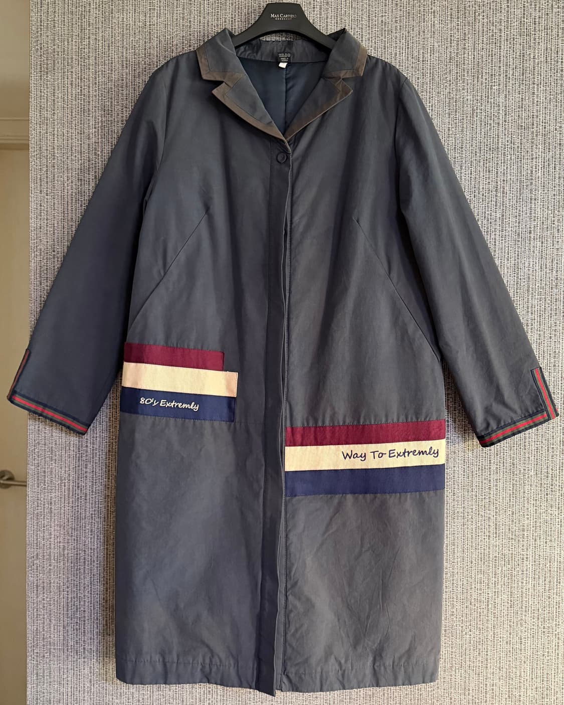 유니크 패치 디자인 빈티지 네이비 롱자켓 패딩 코트 솜 충전재 L사이즈 상품이미지1