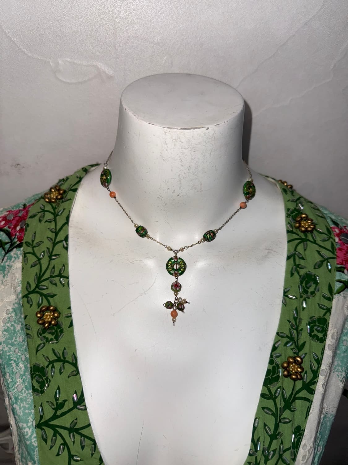 Green oriental ring chain beads necklace 상품이미지6