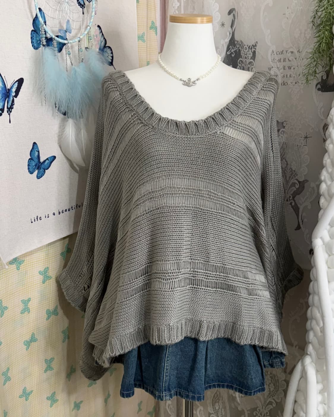 그레이 스트라이프 오버핏 니트 상품이미지6