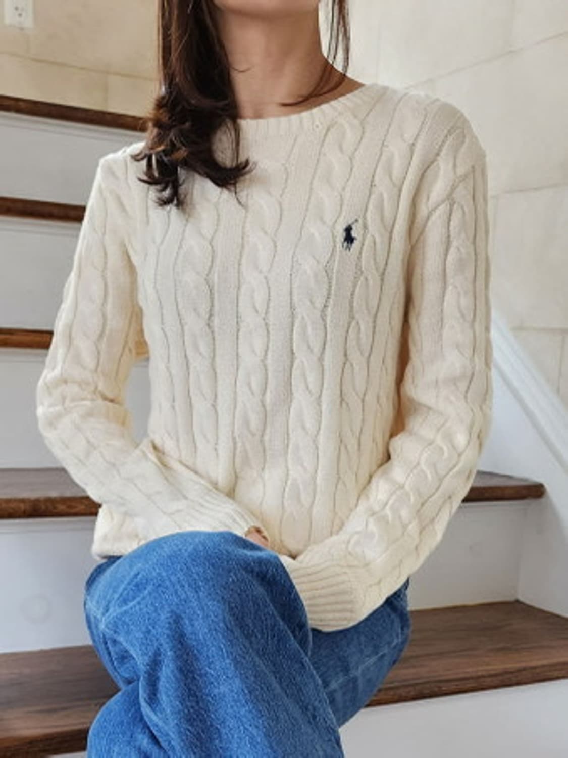 폴로 남녀공용 꽈배기니트 화이트 M  상품이미지2