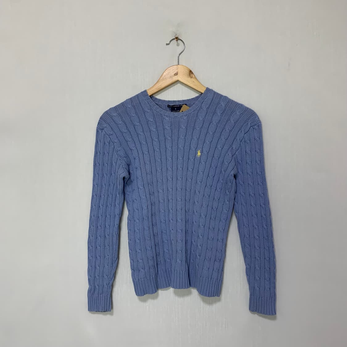 폴로 랄프로렌 빈티지 꽈배기 케이블 니트 스웨터 소라 블루 S 크롭 상품이미지1