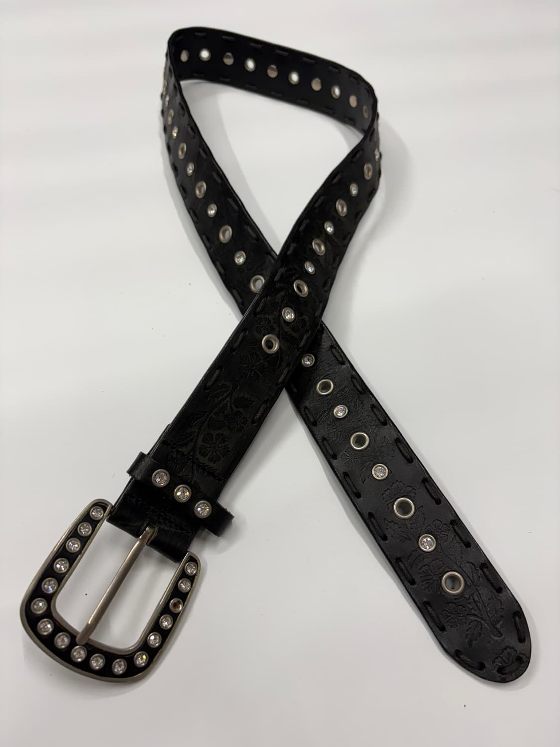 빈티지 크리스탈 버클 플로럴 레더 벨트 상품이미지4