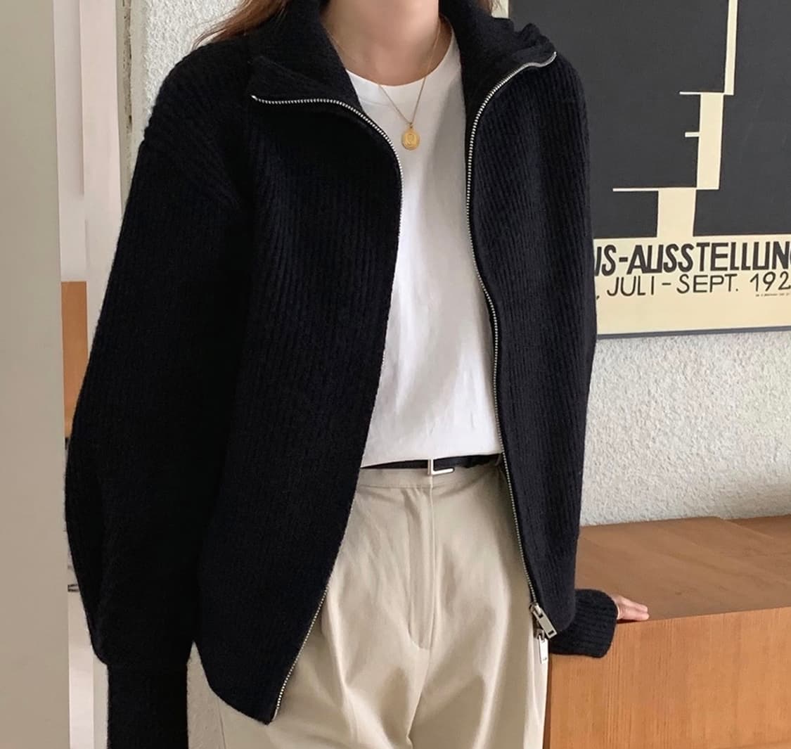 에드모어 알마 니트 집업 가디건 블랙 상품이미지1