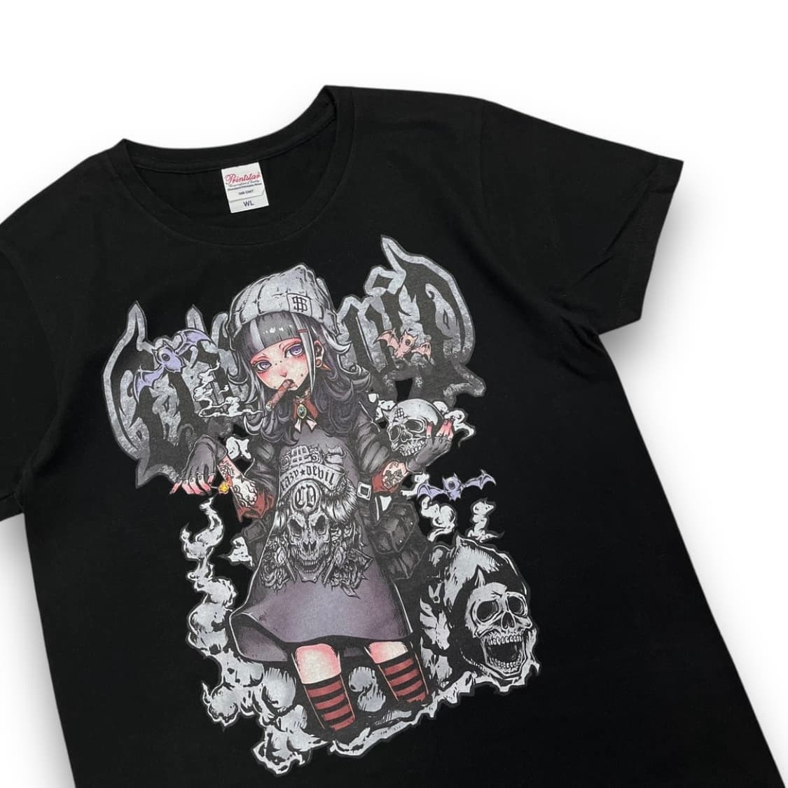 펑크 데빌 지뢰 걸 스컬 아트 다크 반팔 티셔츠 상품이미지2