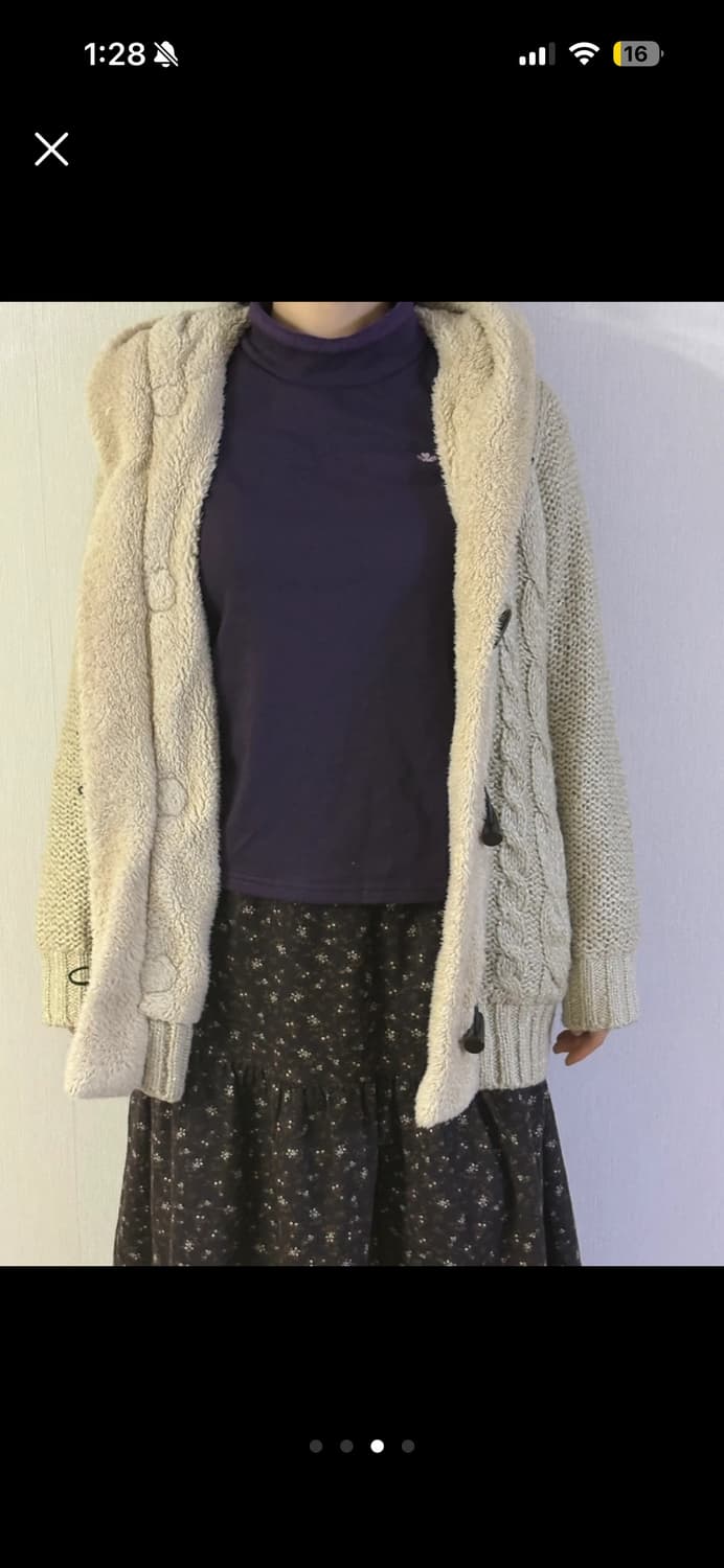 모리걸 일본 빈티지 아이보리 니트 후드 더플 가디건 상품이미지3