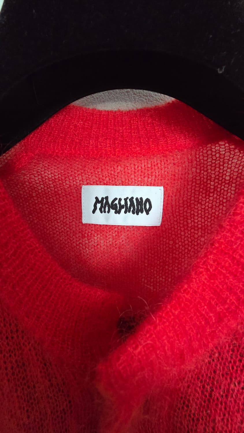 시착사진있음)"마리아노" 모헤어 패턴 가디건(L) 레드 팝니다 상품이미지3