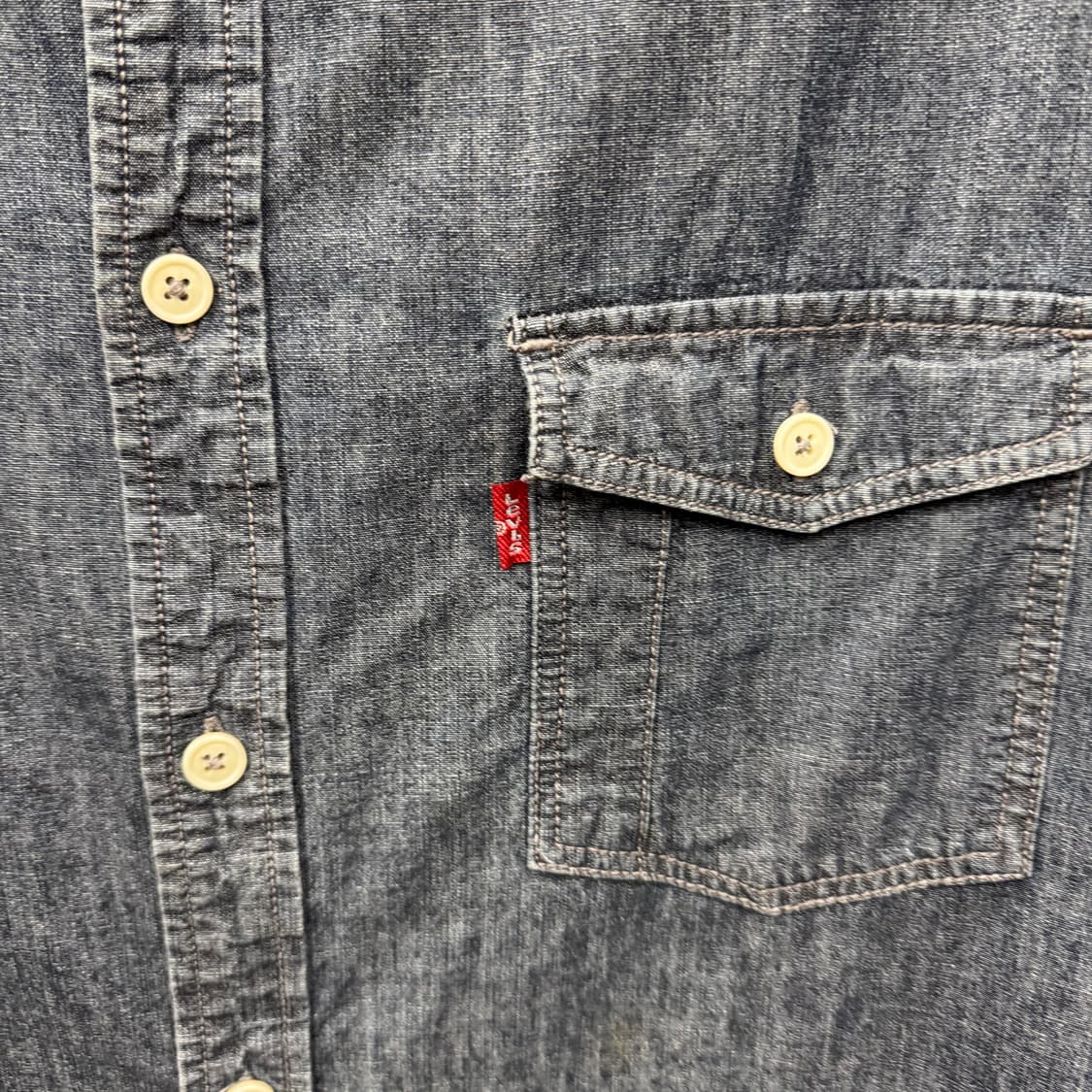 00s 리바이스 워싱 데님 셔츠 전면 투포켓 포인트 그레이청 상품이미지5