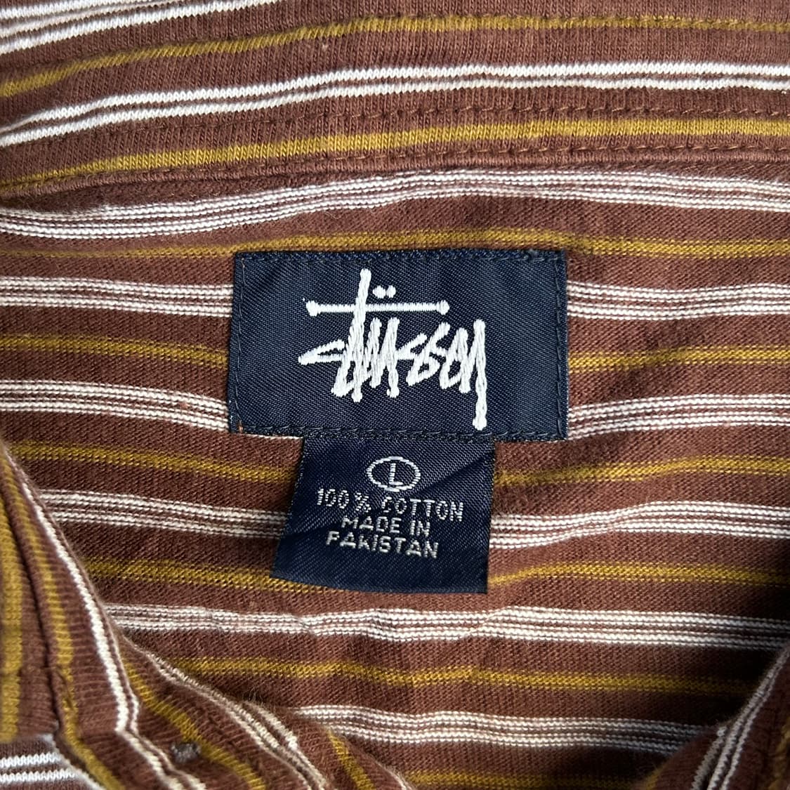 *rare* old stussy 브라운 스트라이프 카라 티셔츠 상품이미지5