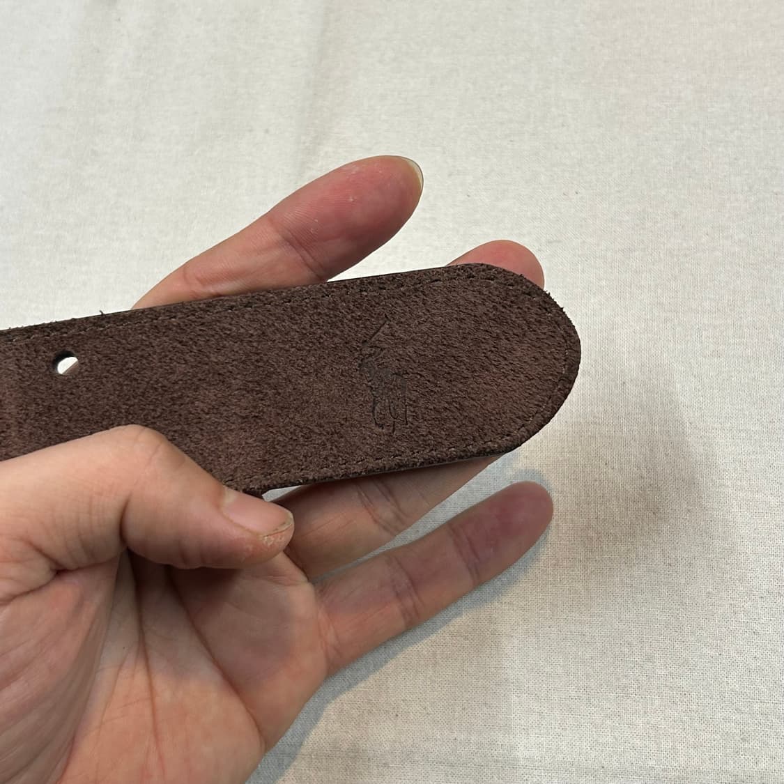 폴로 랄프로렌 스웨이드 가죽 더블 프롱 벨트 브라운 상품이미지3