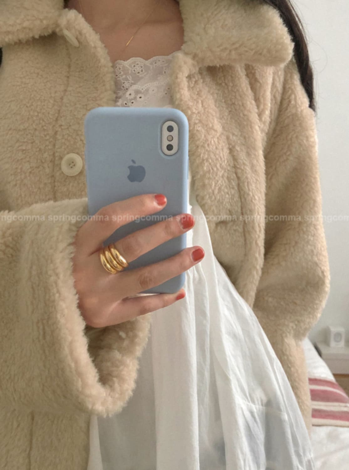 스프링콤마 크리미 덤블 하프 무스탕 코트 상품이미지2