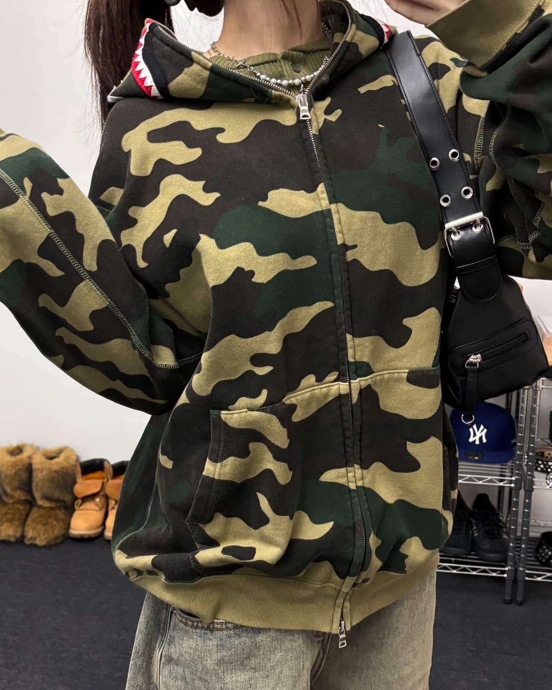 베이프 우드랜드 카모 샤크 후드집업 녹계 상품이미지1