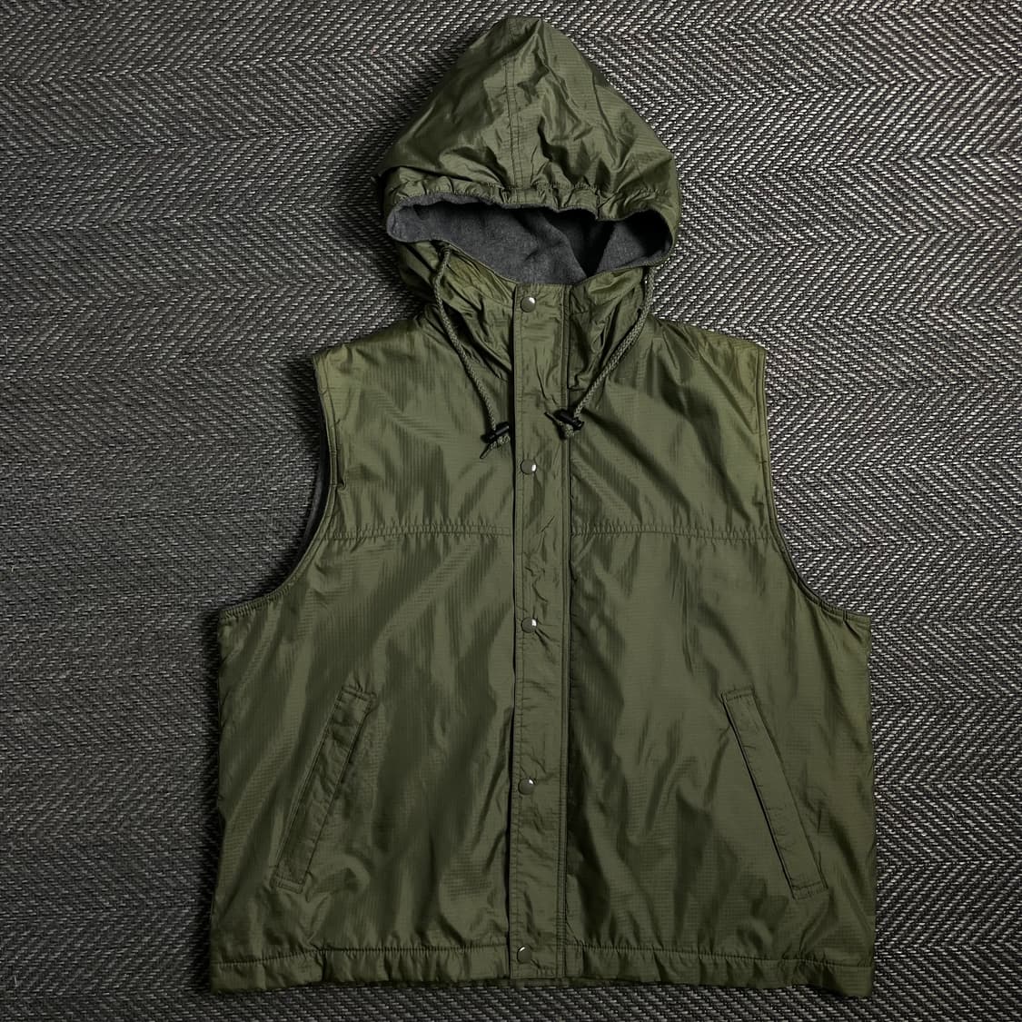 빈티지 립스탑 나일론 기모 후드 베스트 카키 y 4770 상품이미지3
