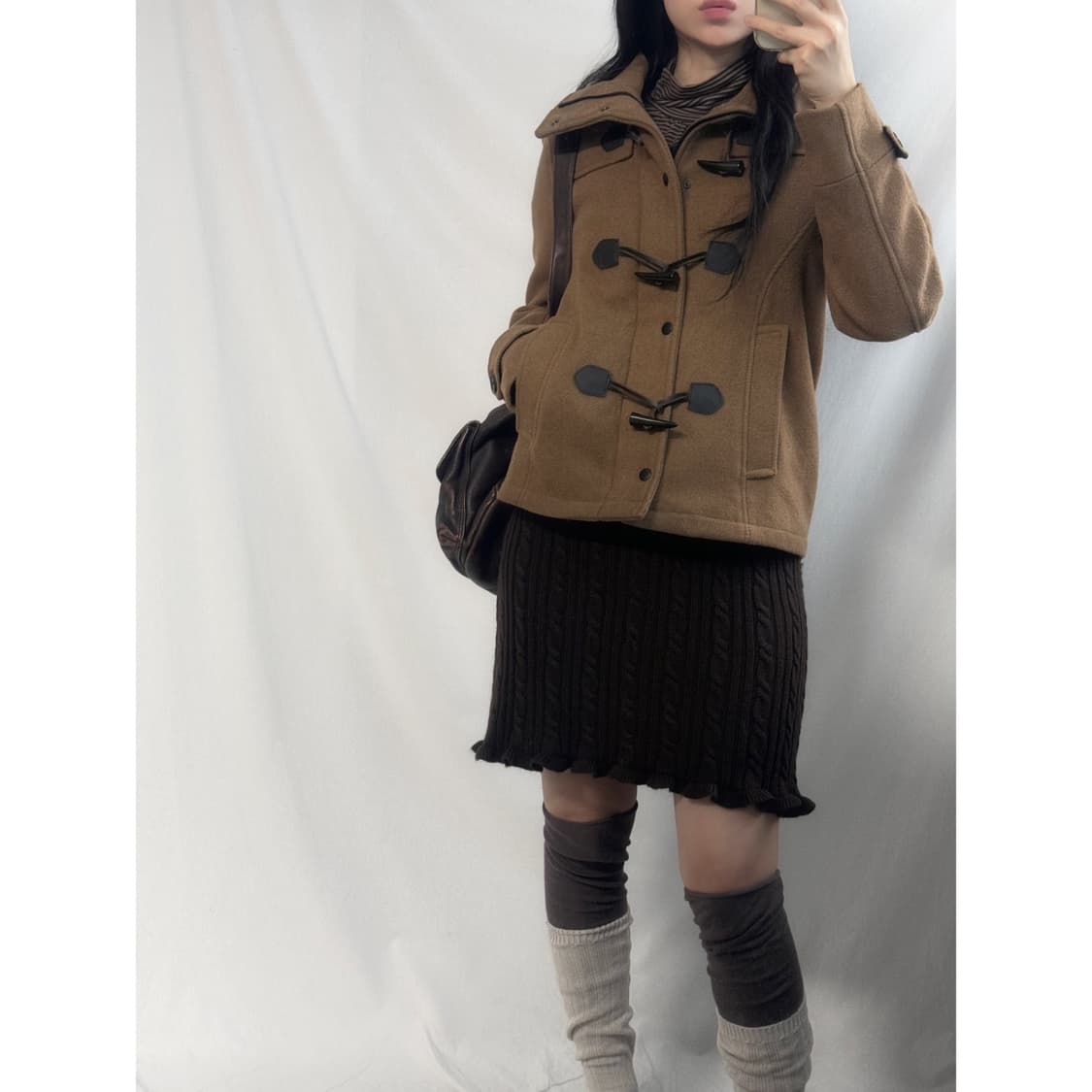 하레 울 블렌디드 하이넥 더플 버튼 코트 상품이미지1