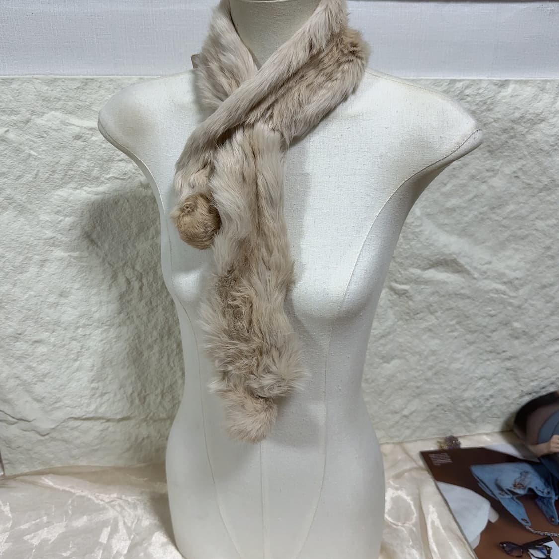 빈티지 베이지 토끼털 니트 목도리 스카프 상품이미지1